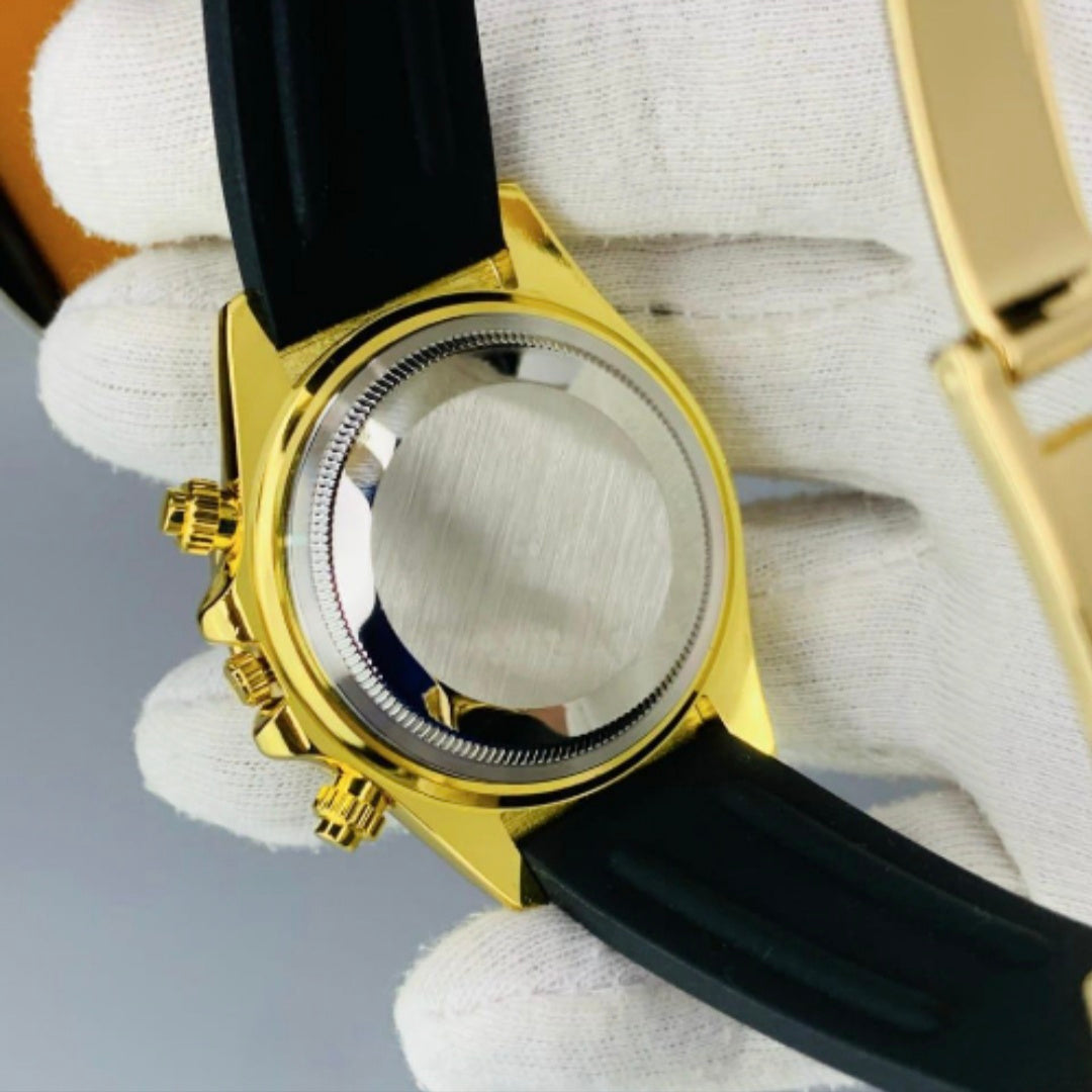 Luxury Daytona Golden Watch With Black Strap and Diamond Accents